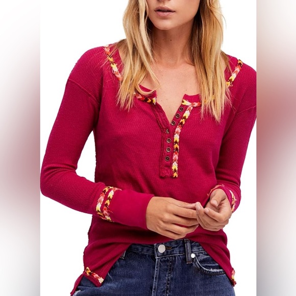 🍁 Free People We the Free Rainbow Thermal Henley - Picture 1 of 9